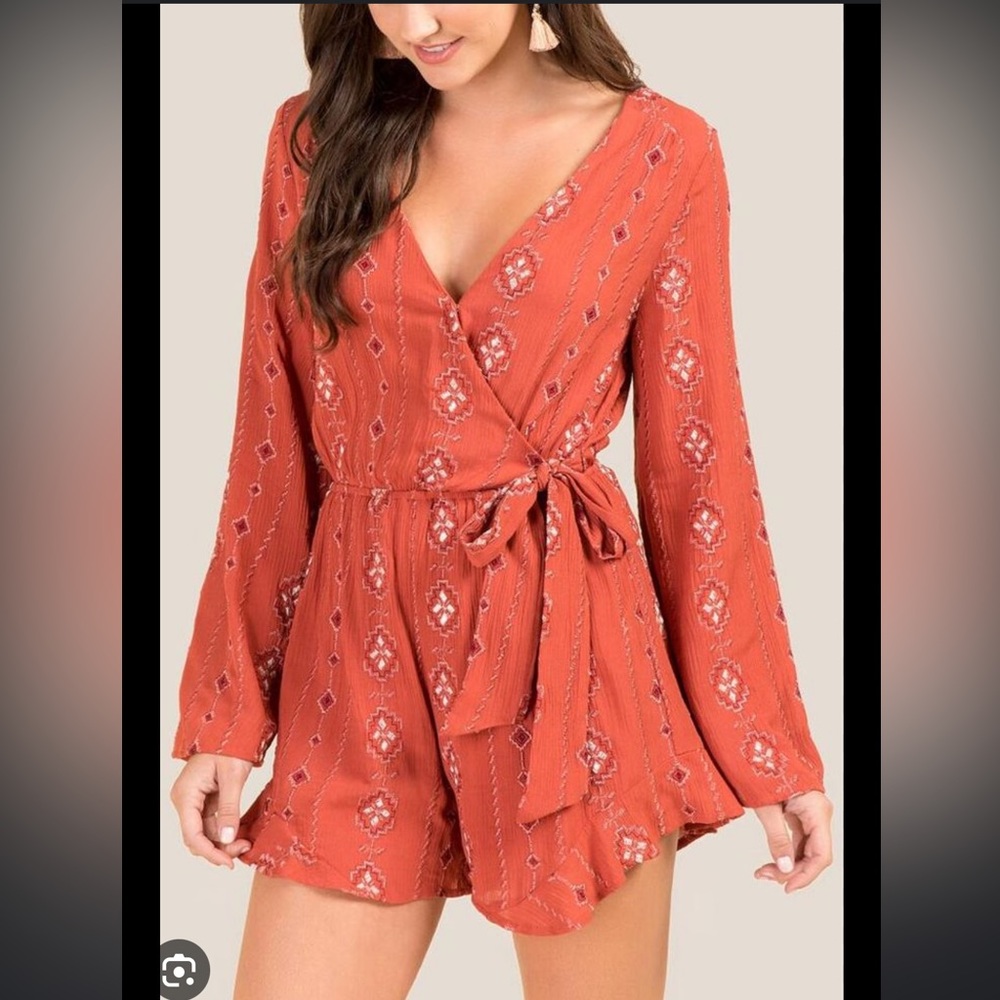 Nikola Faux Wrap Romper - Cinnamon, M
